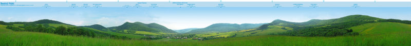 Panorama (360 stopni) ze wzgrza 611 m nad Cigek na Sowacji pokazujca najwysze wzniesienia polskiej i sowackiej czci Beskidu Niskiego